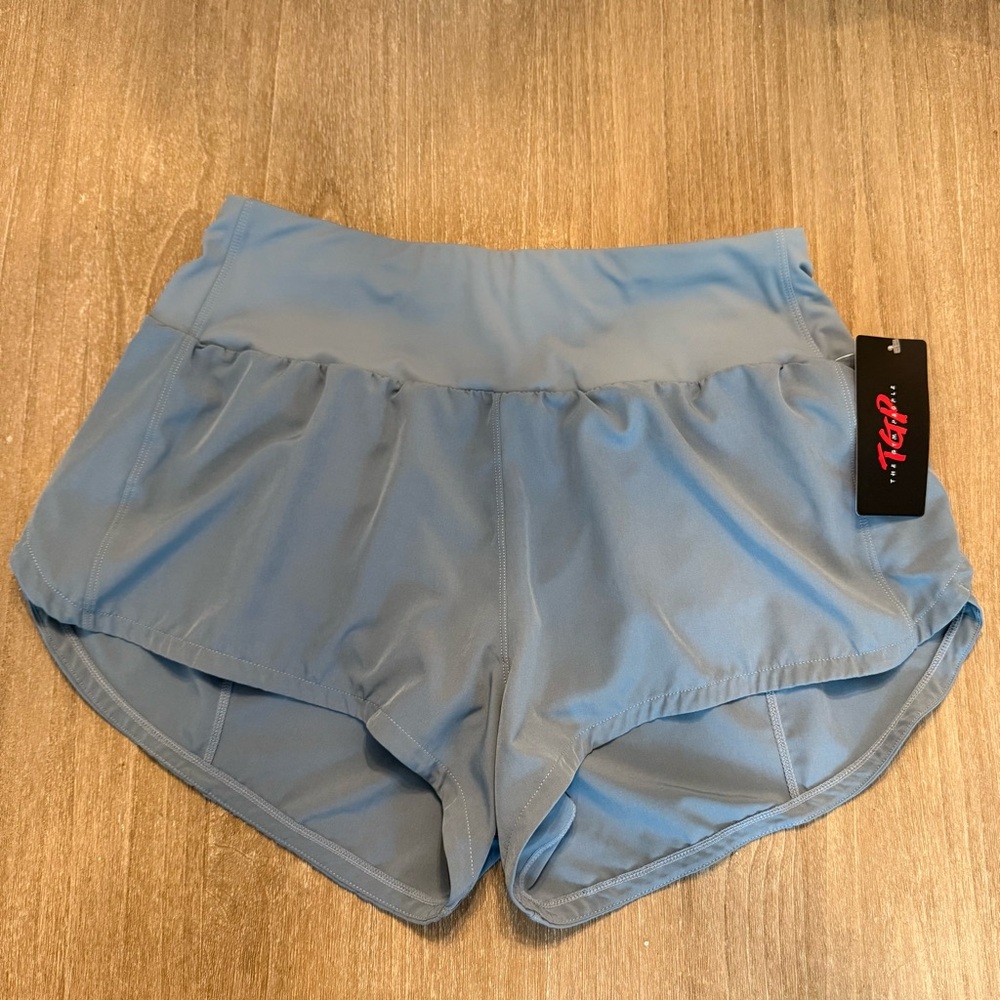 THE GYM PEOPLE Women High Waisted Running Shorts Quick Dry Blue/Gray XL